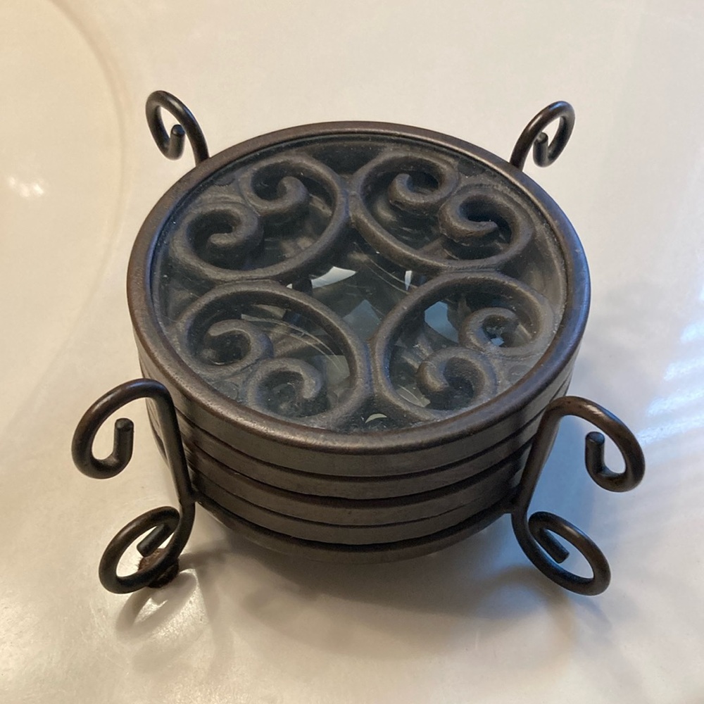 Elegant Brown Metal Coaster Set